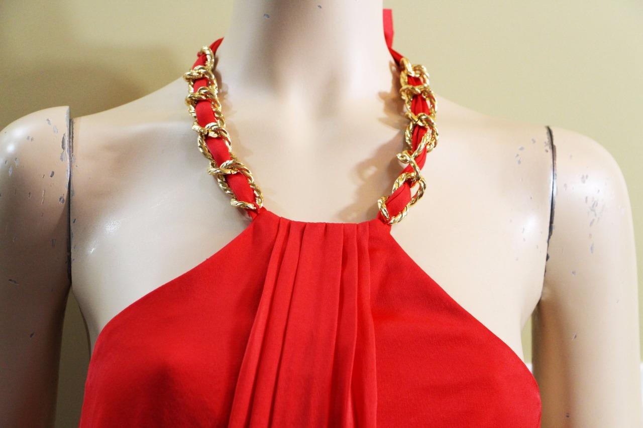как выглядит NEW AUTH BCBGMax Azria Milania Halter Cascade Long Gown in Red Berry 368 фото