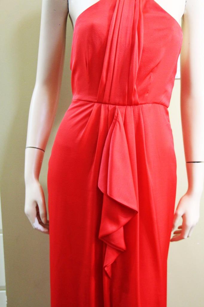 как выглядит NEW AUTH BCBGMax Azria Milania Halter Cascade Long Gown in Red Berry 368 фото