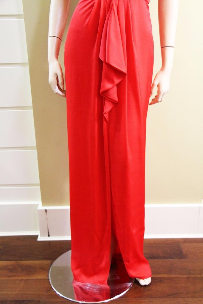 как выглядит NEW AUTH BCBGMax Azria Milania Halter Cascade Long Gown in Red Berry 368 фото