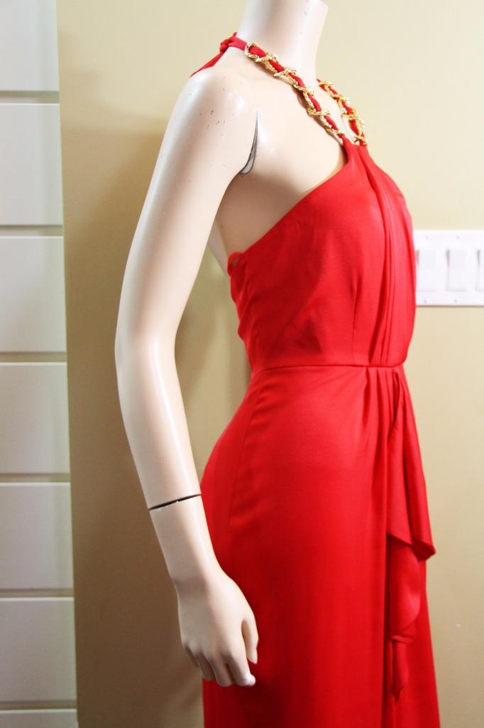 как выглядит NEW AUTH BCBGMax Azria Milania Halter Cascade Long Gown in Red Berry 368 фото
