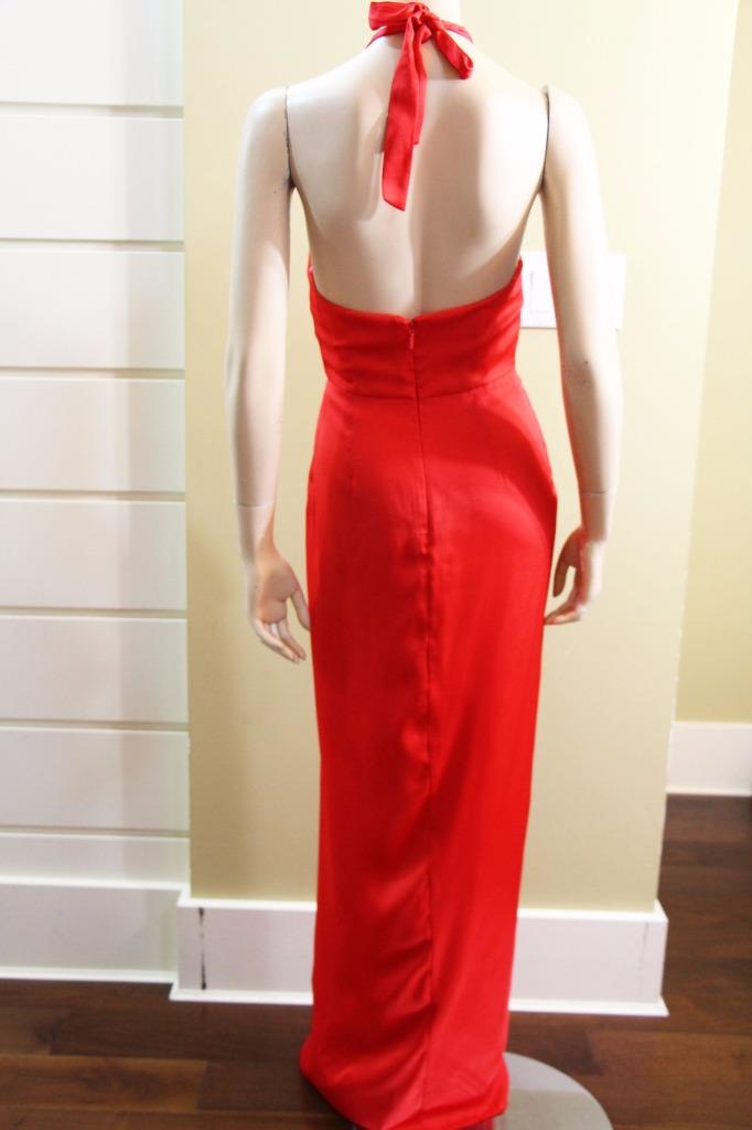 как выглядит NEW AUTH BCBGMax Azria Milania Halter Cascade Long Gown in Red Berry 368 фото