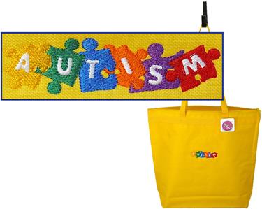Autism Colorful Puzzle Pieces Monogram Bag Yellow Large Zipper Tote Awareness | eBay