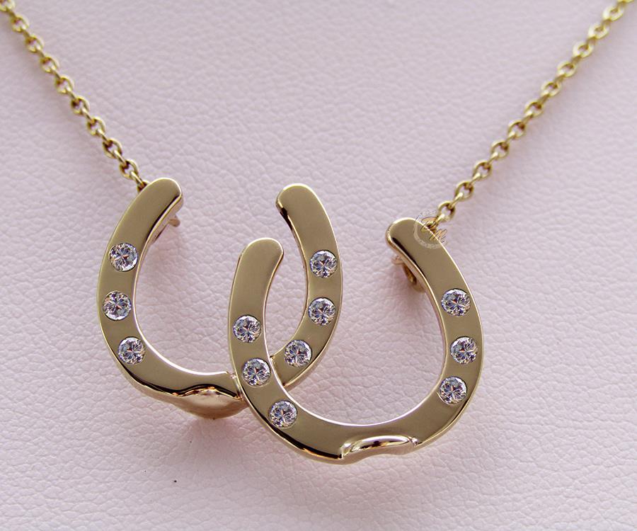 14K gold Horseshoes necklace with diamonds