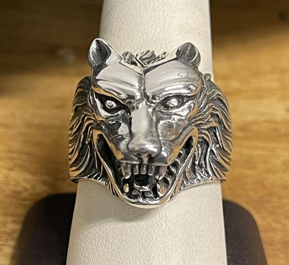 Impressive Large Sterling Silver Angry Wolf Head Ring eBay