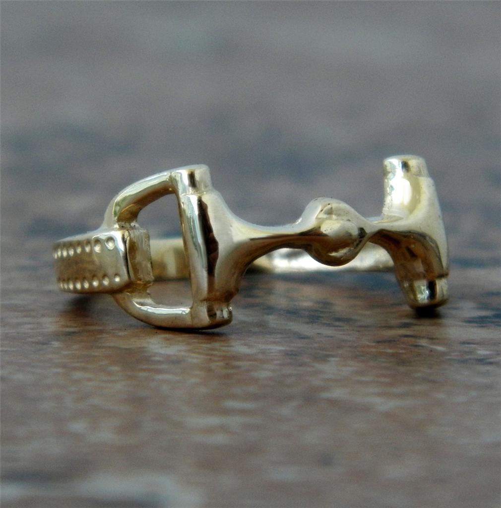 Beautiful Solid 14K Yellow Gold Equestrian Horse Snaffle Bit Ring Most