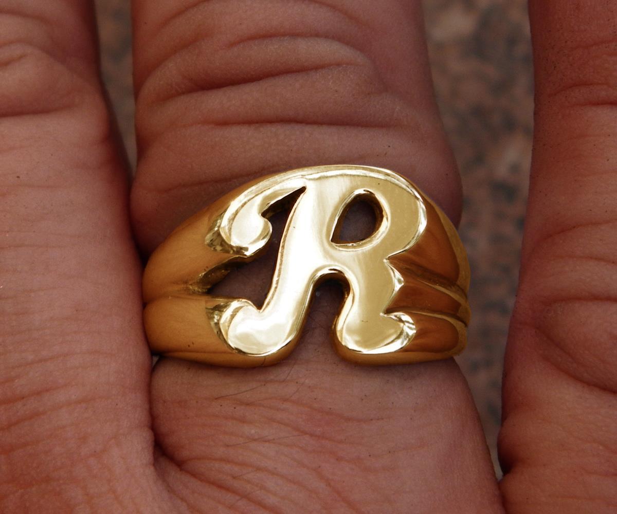 Very Classy Solid 14K Gold R Letter Name Initial Ring Mens Women a True