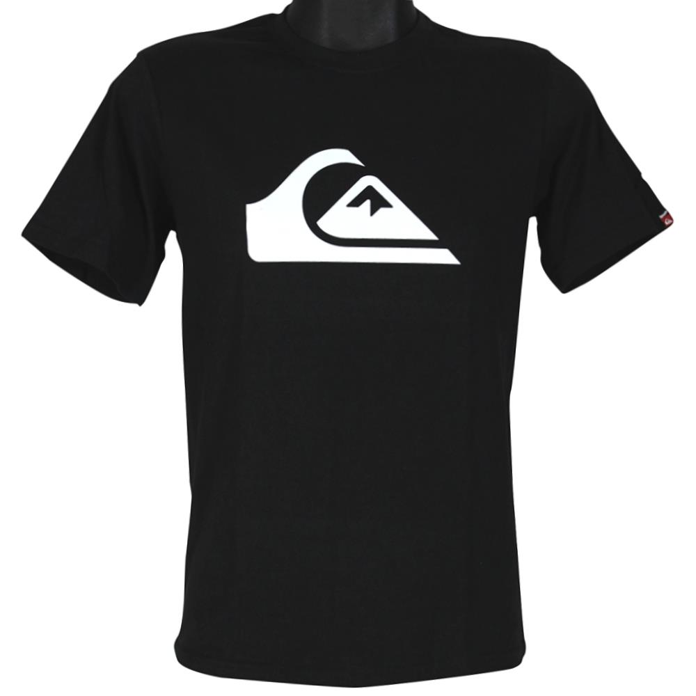 Quiksilver MW Basic Slim Tee Mens Size S Small Black White Logo Surf T