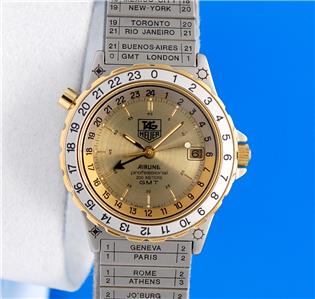 Mens Tag Heuer AIRLINE GMT 2-tone 18K Gold plate & SS watch - NOS Condition | eBay