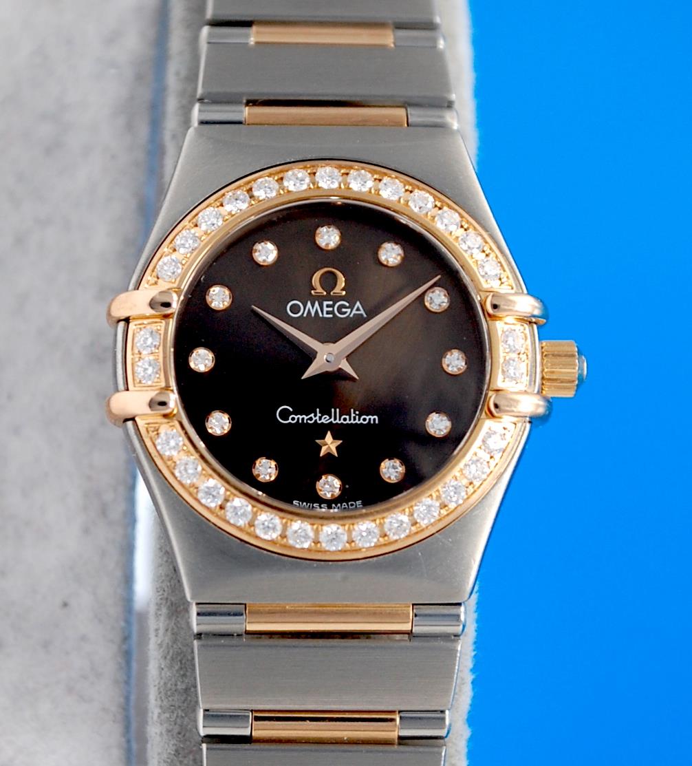 Ladies Omega Constellation 18K Gold Watch Chocolate Diamond Dial & Bezel 1360.60