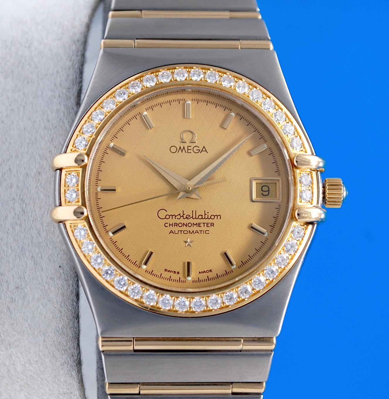 Mens Omega Constellation 18K Gold Chronometer Watch - Diamond Bezel - 1207.10