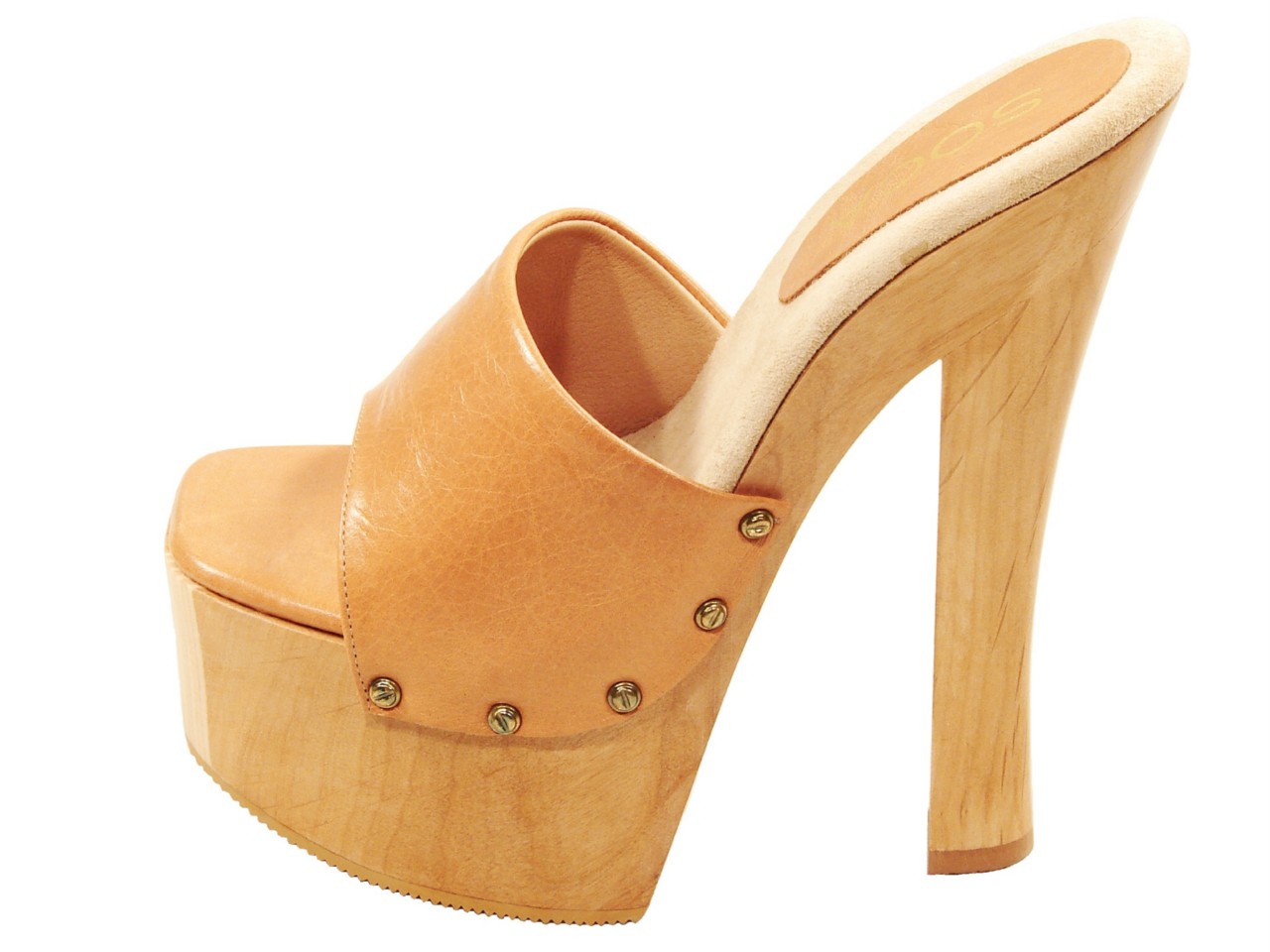 SOCA SHOES CANDY TAN HIGH HEEL WOOD PLATFORM SLIP ON MULES SANDALS ...