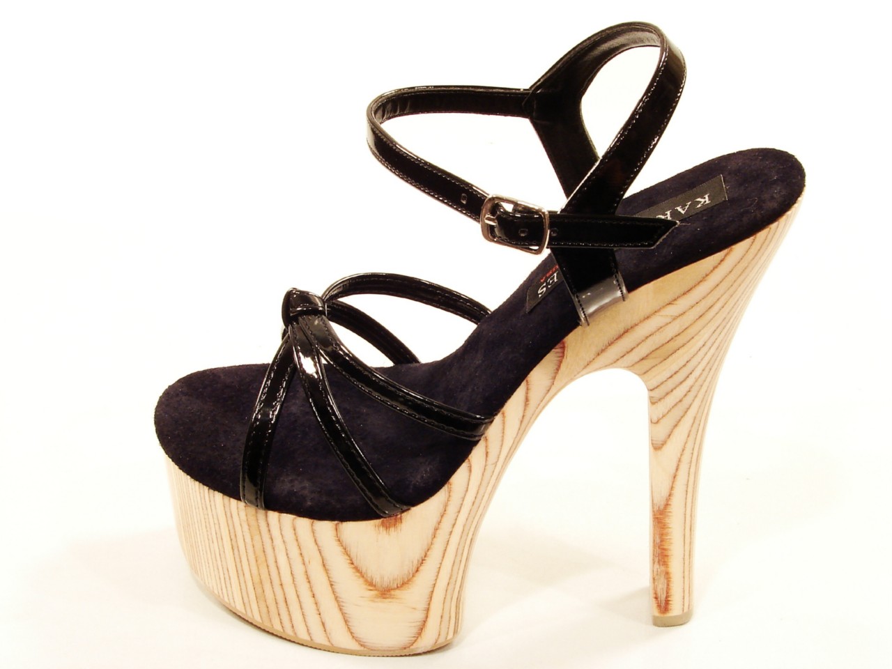 Karo Shoes 3291 High Heel Wood Platform Strappy Sandal in Black Patent ...