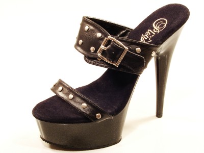 PLEASER SHOES DELIGHT 602-9 BLACK WOOD CORK LOOK HIGH HEEL