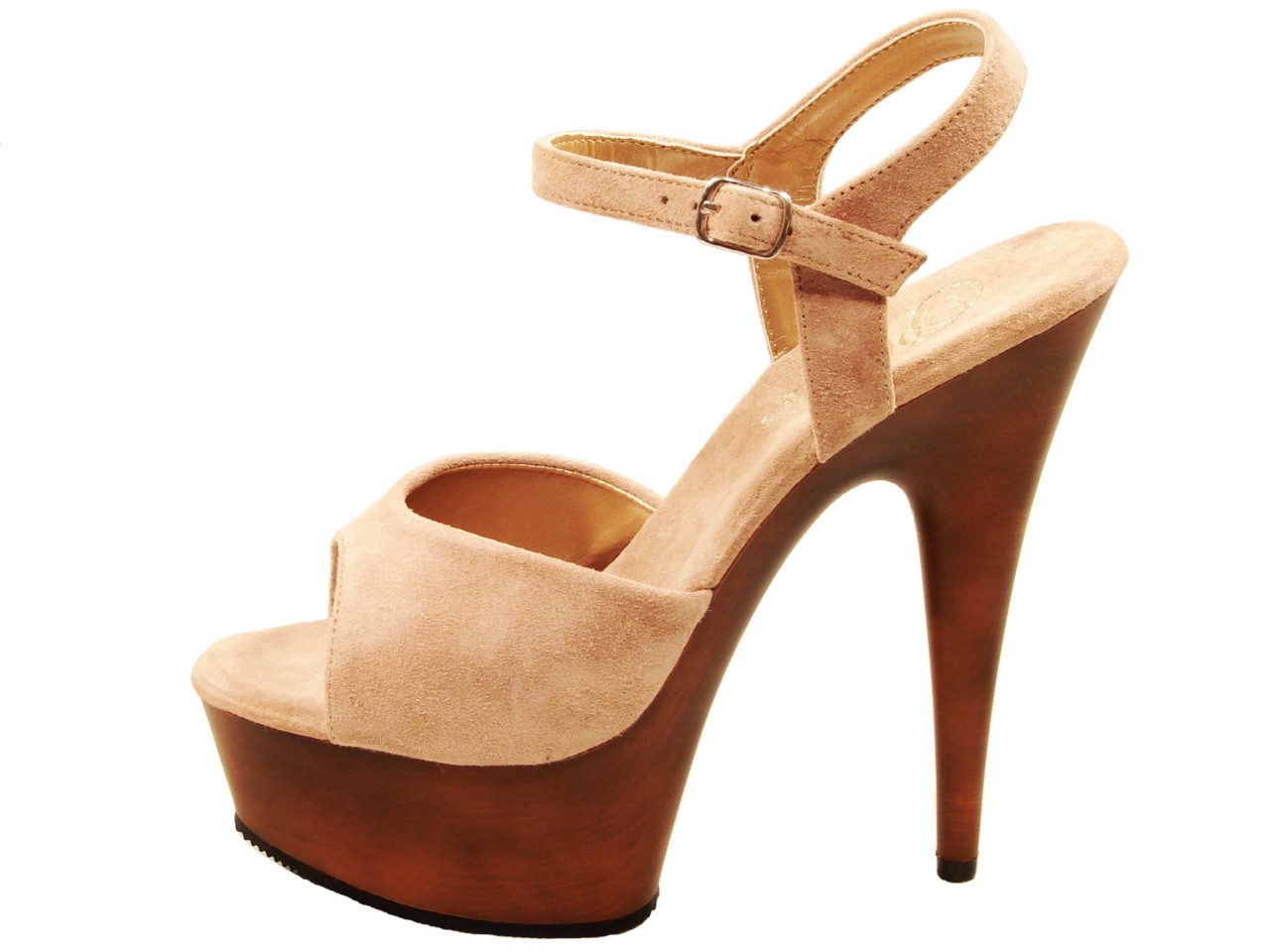 PLEASER Shoes Delight 609 FW Tan Taupe High Heel Wood Look Platform ...