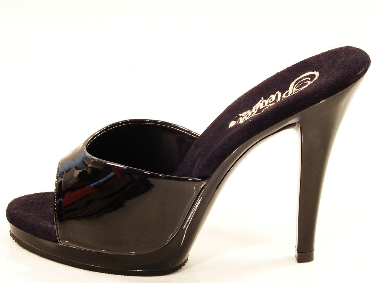 PLEASER Shoes Flair 401 Patent Black High Heel Mini Platform Slides ...