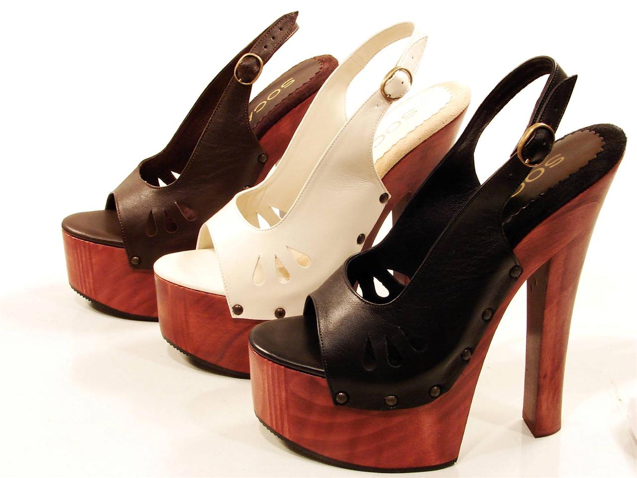 Womens Soca Tall High Heel Wood Platform Teardrop Slingback Sandals ...
