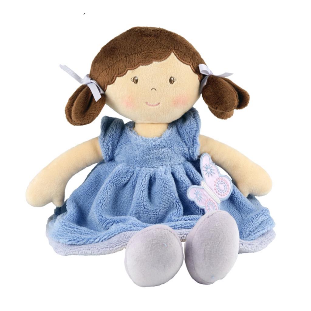 Personalised Blue Floral Rag doll Birthday/Christening Keepsake doll Embroiderd baby gift