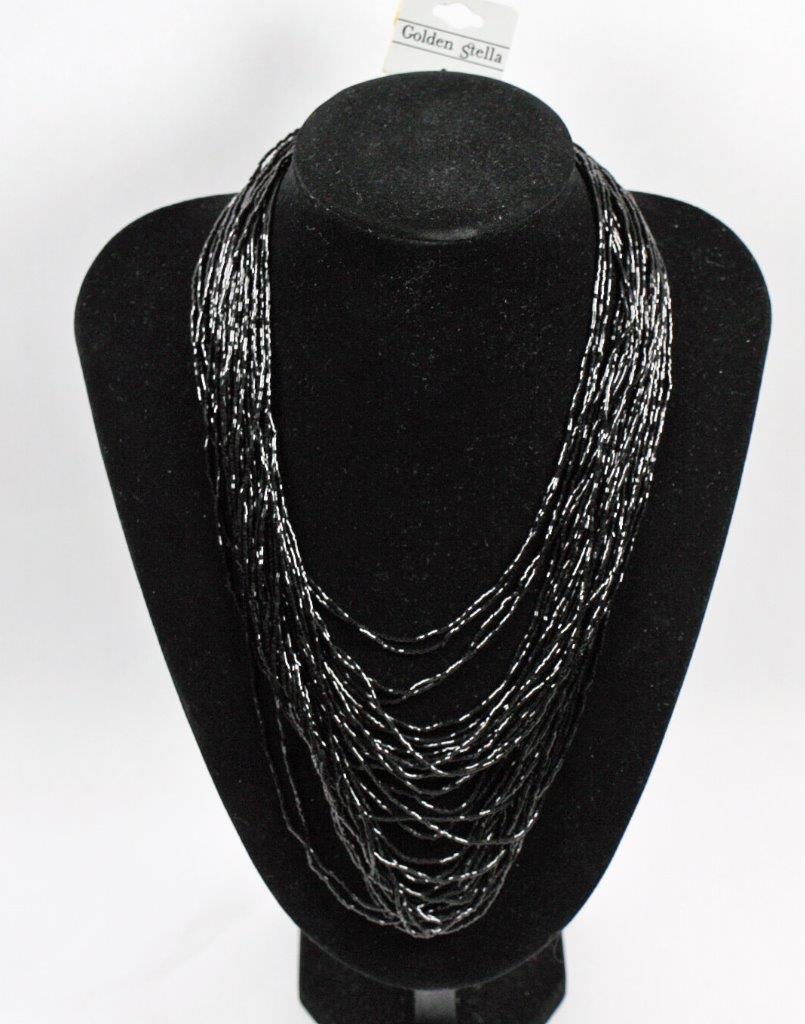 Multi Strand Black Red or Silver Glass Beads Necklace Fashion Jewelry jxls New