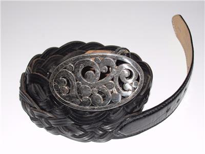 Brighton Woven Leather Belt Embellished Buckle Bohemian Hippie Hobo 32 Black BELT BRIGHTON~BLACK *WOVEN LEATHER* EMBELLISHED BUCKLE  main image 3