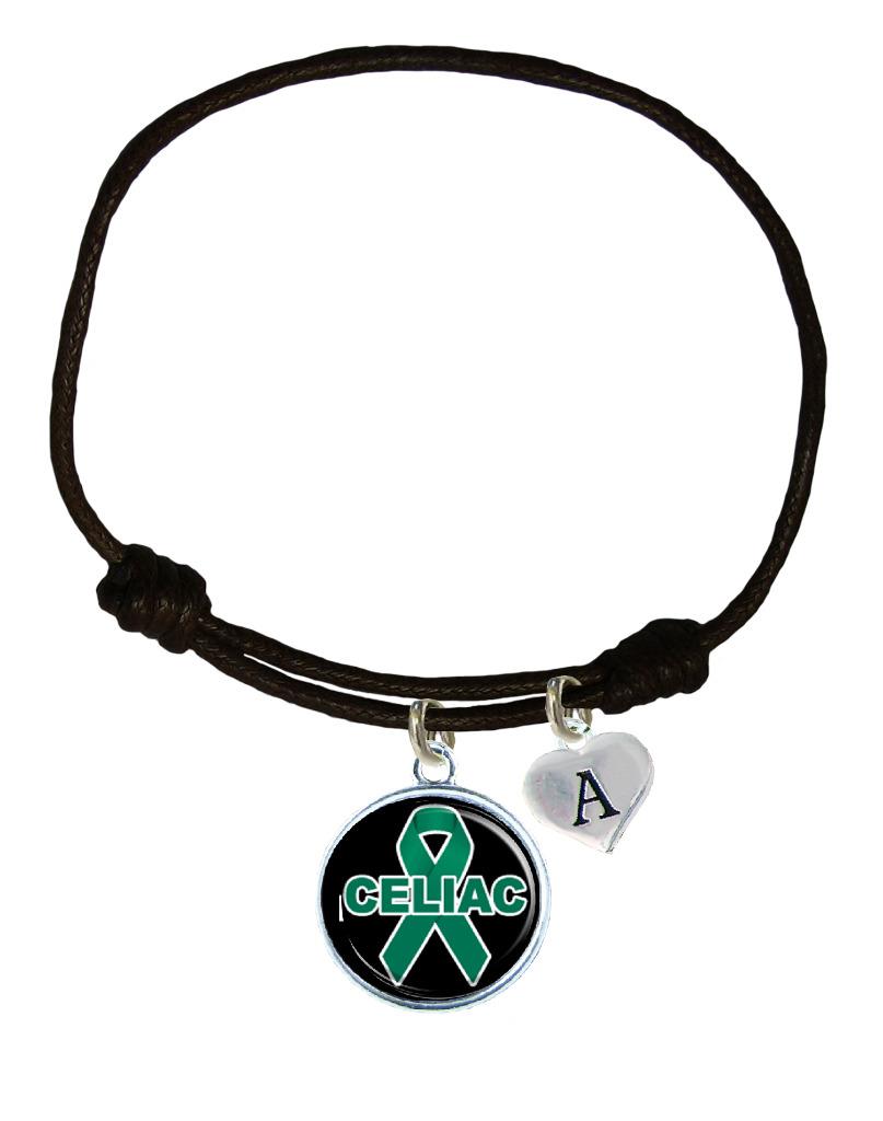 Custom Celiac Disease Awareness Black Leather Unisex Bracelet Jewelry Pick Charm