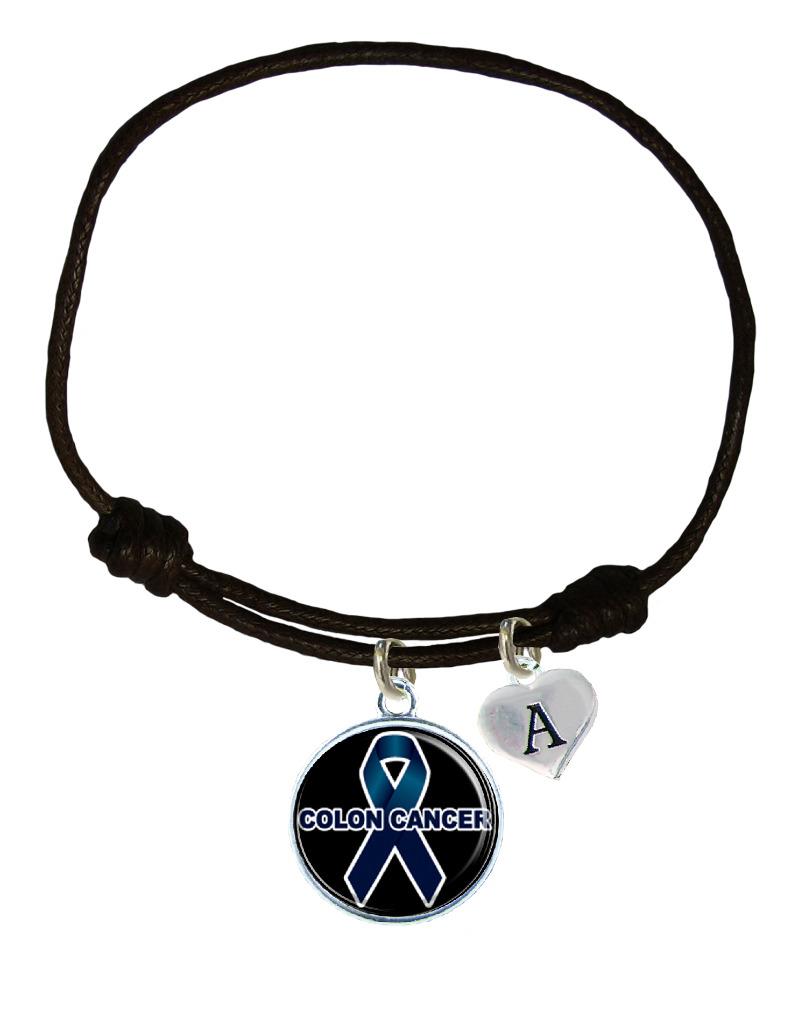 Custom Colon Cancer Awareness Black Leather Unisex Bracelet Jewelry Pick Charm