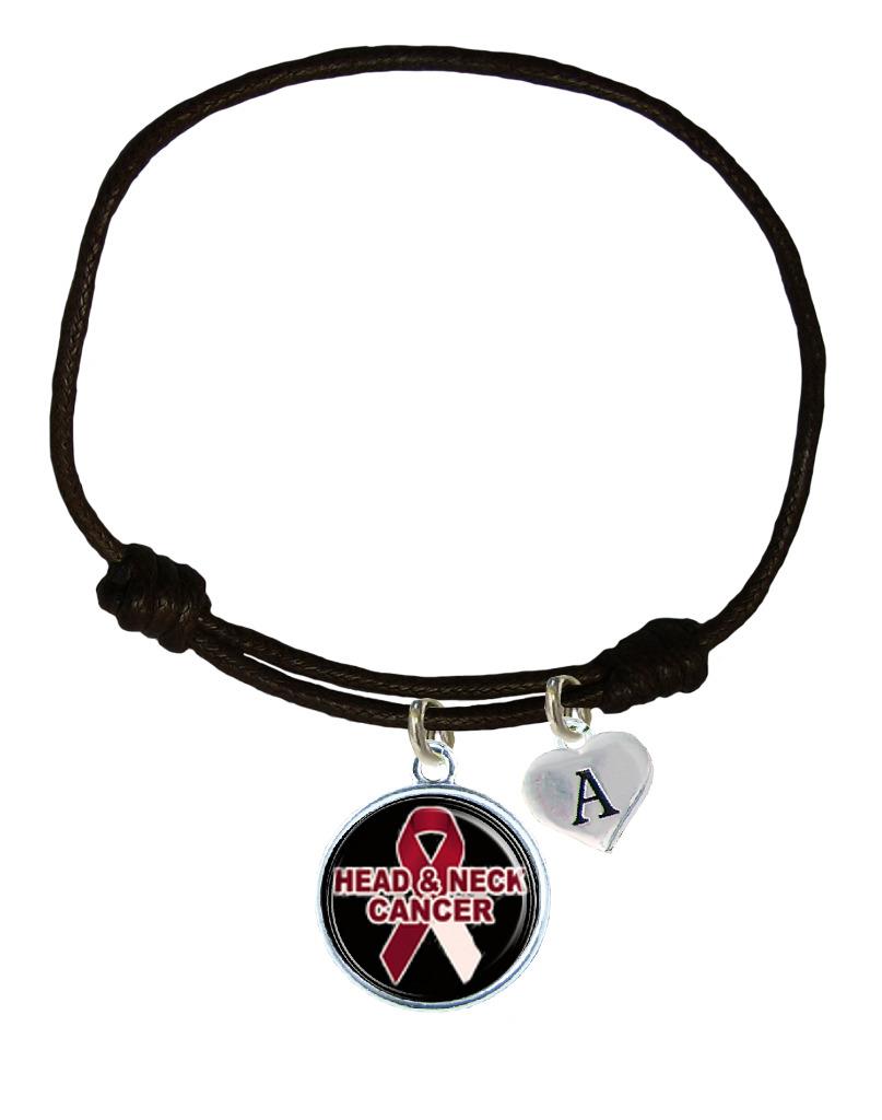 Custom Head & Neck Cancer Awareness Black Leather Unisex Bracelet Jewelry Charm