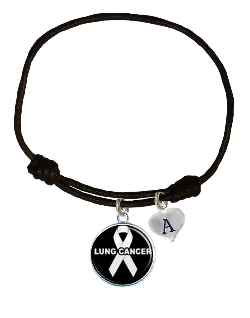 Custom Lung Cancer Awareness Black Leather Unisex Bracelet Jewelry Choose Charm