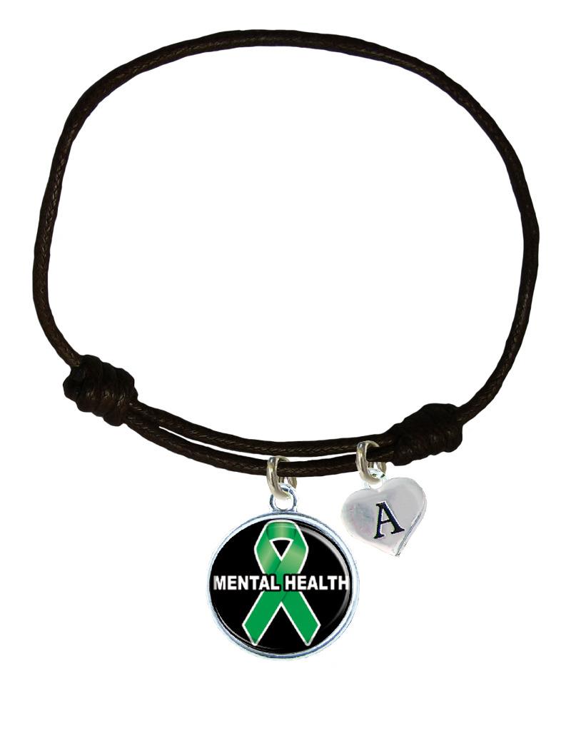 Custom Mental Health Awareness Black Leather Unisex Bracelet Jewelry Pick Charm