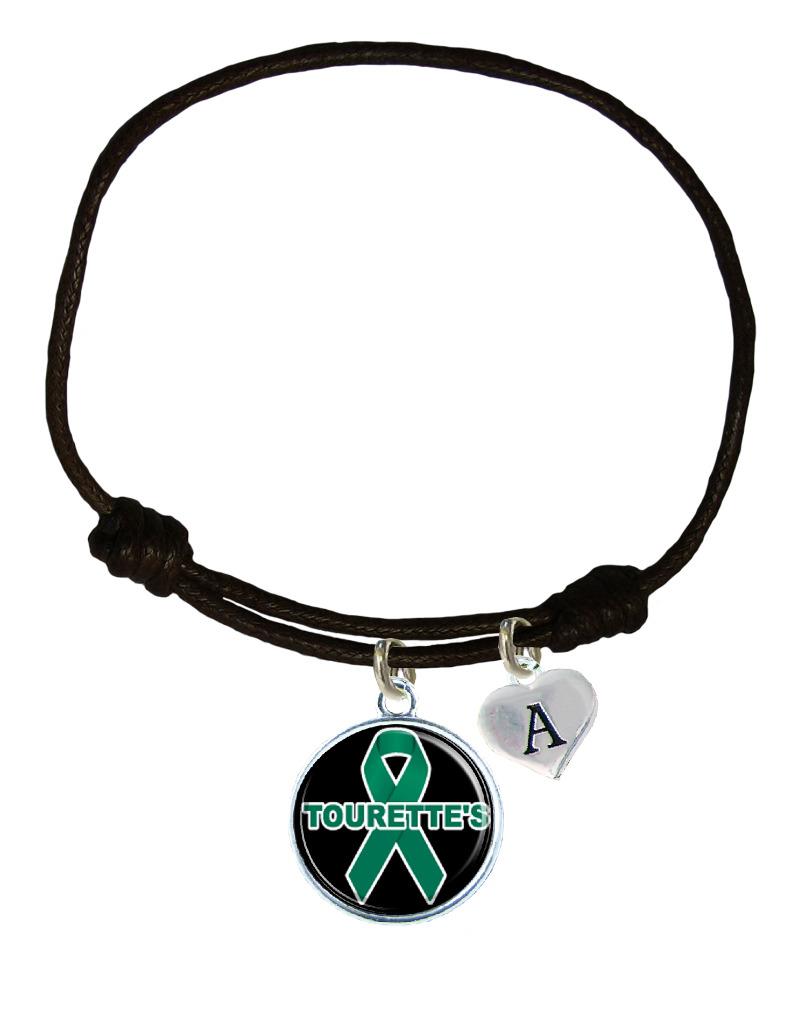 Custom Tourette Syndrome Awareness Black Leather Unisex Bracelet Jewelry Charm