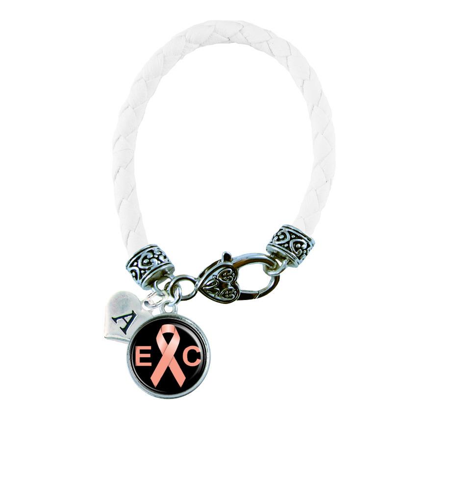 Custom Endometrial Cancer Awareness Ribbon Leather Bracelet Jewelry Initial