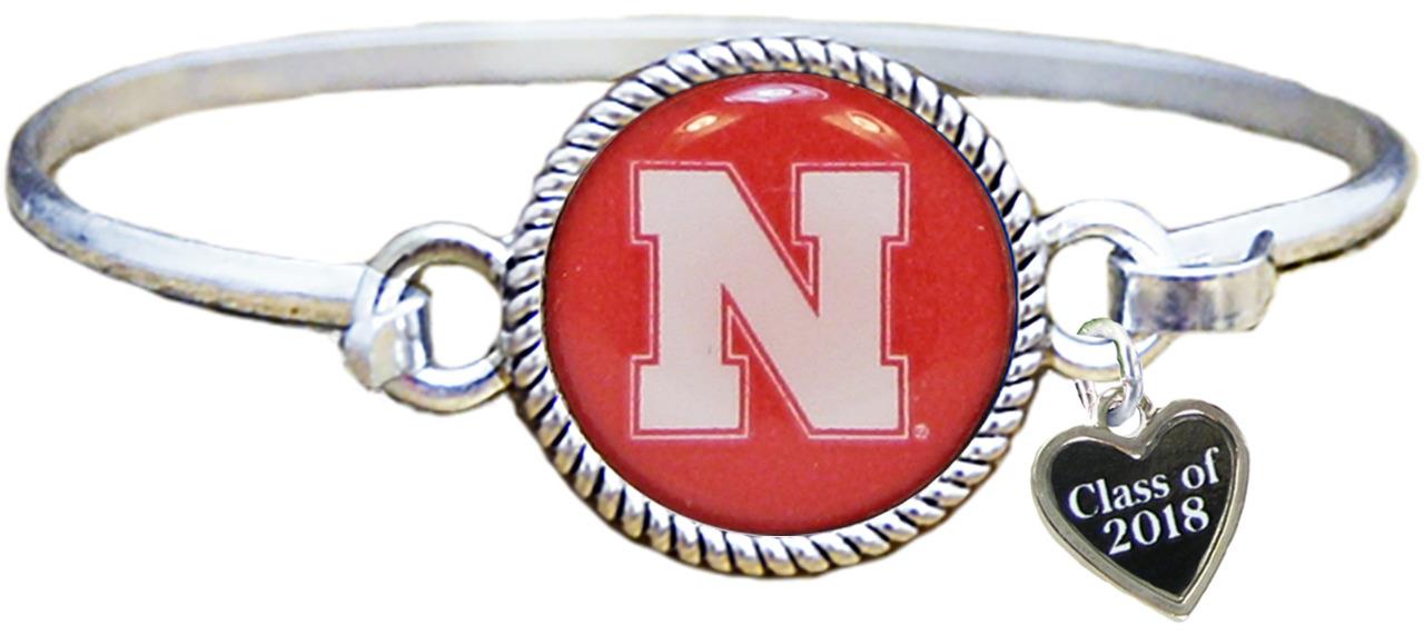 Custom Nebraska Cornhuskers Silver Bangle Bracelet Class of 2017-2025 Graduation - Picture 3 of 10