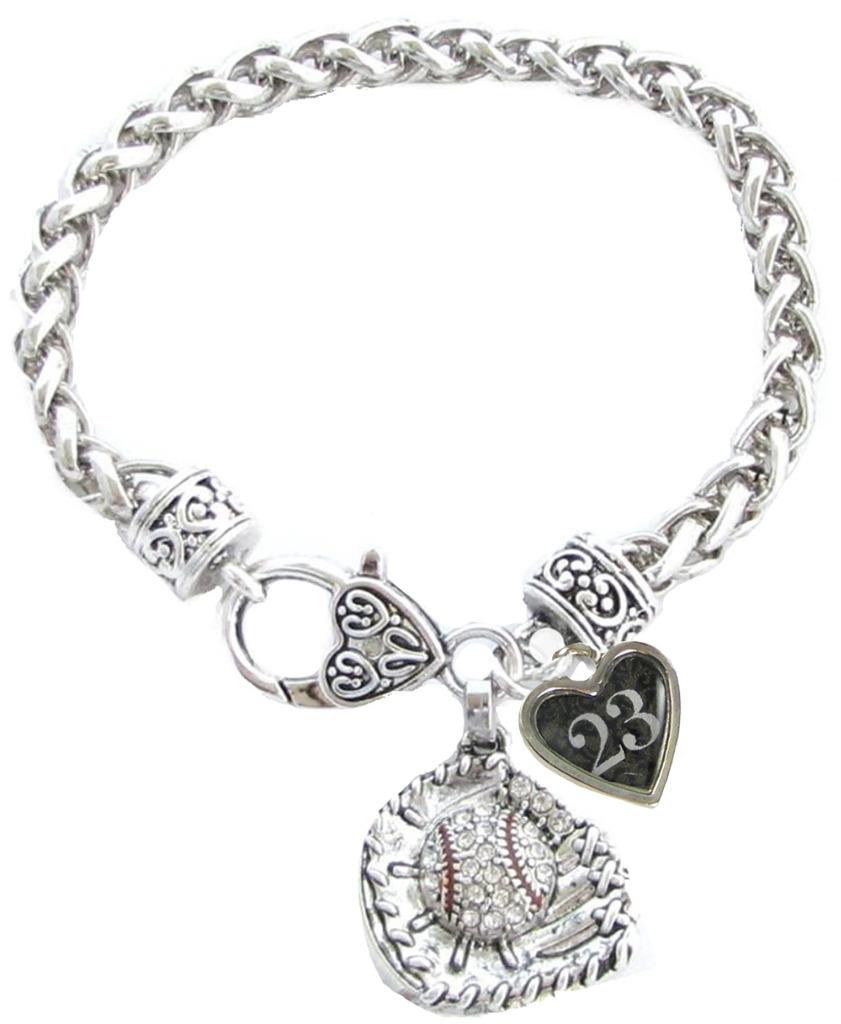 Custom Baseball Glove Crystal Claw Bracelet Jewelry Jersey Numbers 00-49 Avail