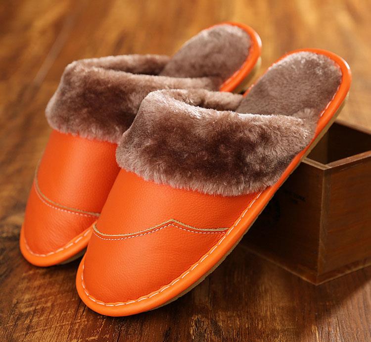 Genuine Leather Warm Winter Slippers Indoor Shoes Sandal Fleece Inside ...