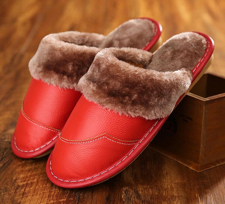 Genuine Leather Warm Winter Slippers Indoor Shoes Sandal Fleece Inside ...