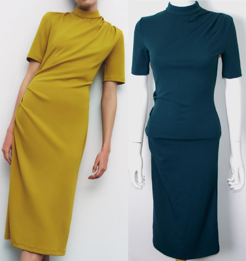 ZARA ORIENTAL QIPAO MUSTARD STRETCHY SKINNY PENCIL SHEATH