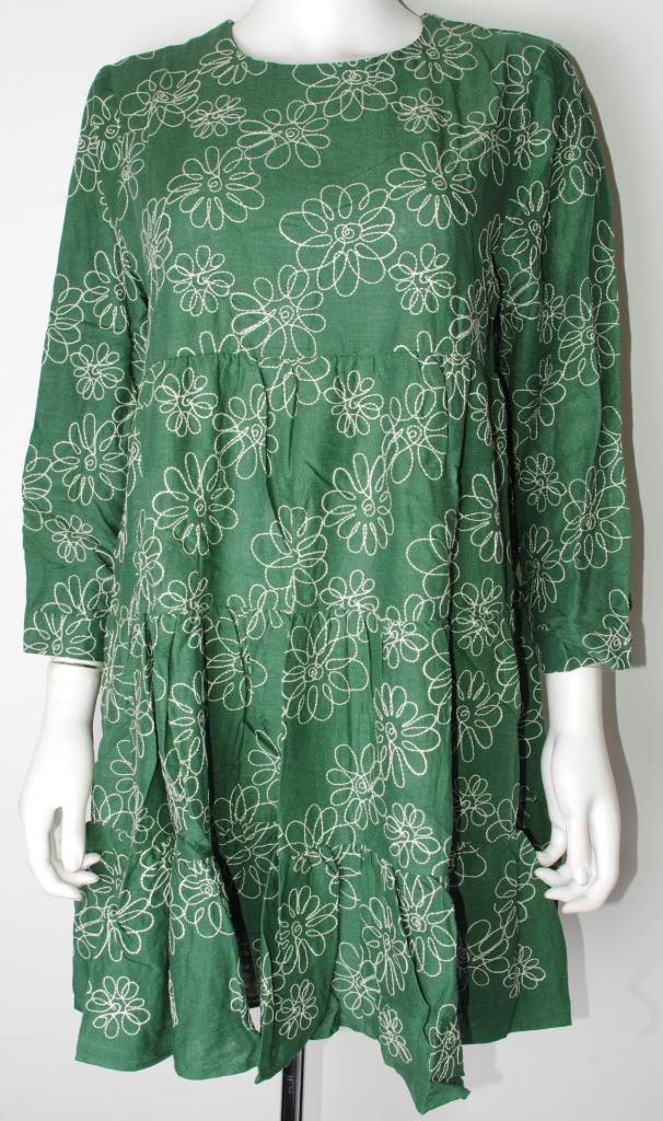ZARA GREEN DIANA FLORAL EMBROIDERED RUFFLED HEM VOLUMINOUS