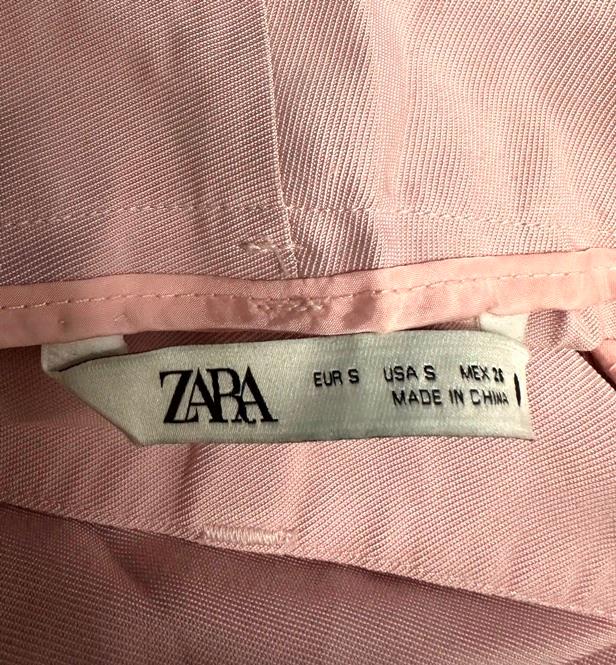 ZARA PASTEL PINK HIGH WAIST WIDE LEG MASCULINE CROSSOVER FRONT 