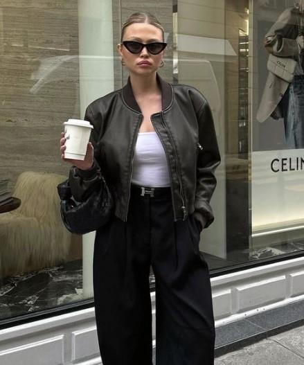 ZARA CHARCOAL WORN EFFECT FAUX LEATHER BIKER OVERSIZED