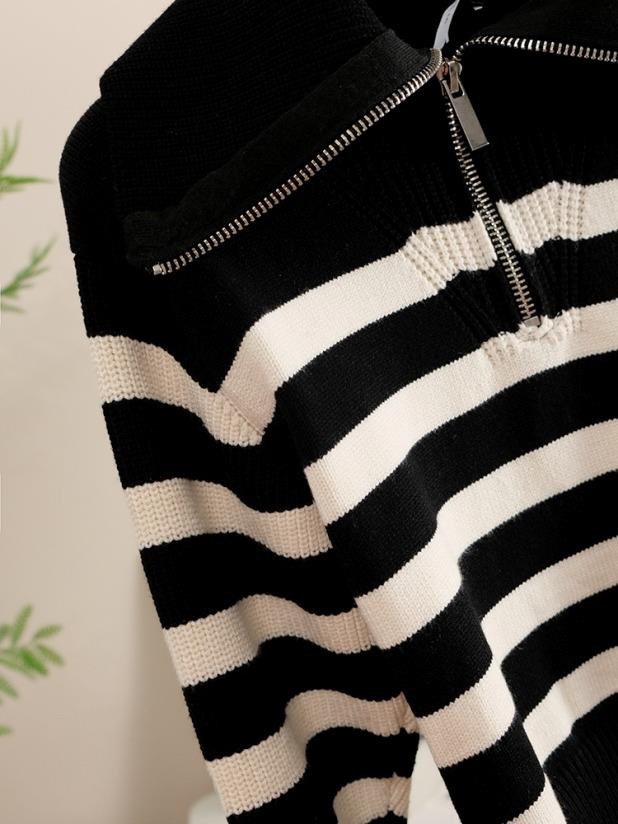 豊富なギフト ZARA STRIPED LARGE ZIP CAPE COLLAR HIGH NECK CHUNKY RIB KNIT ジャケット・アウター