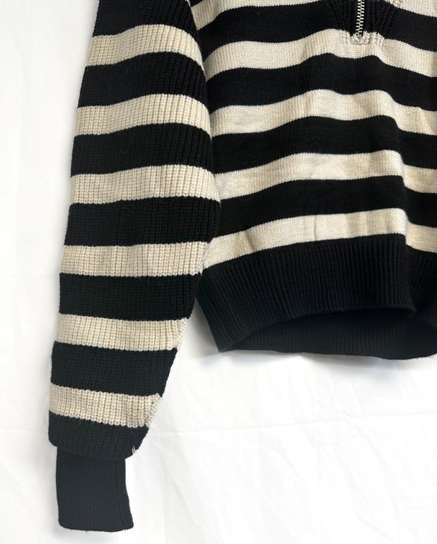 ZARA STRIPED LARGE ZIP CAPE COLLAR HIGH NECK CHUNKY RIB KNIT