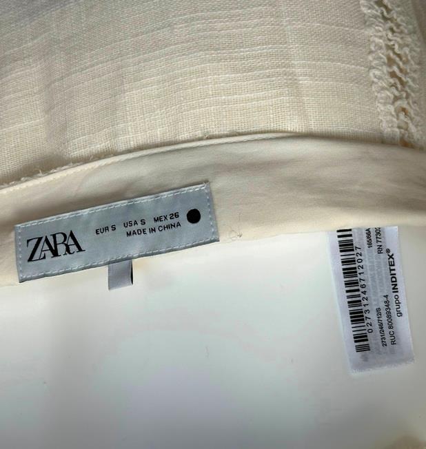 ZARA ZW ECRU RUSTIC COTTON CROCHET TOP RUFFLE FULL MAXI