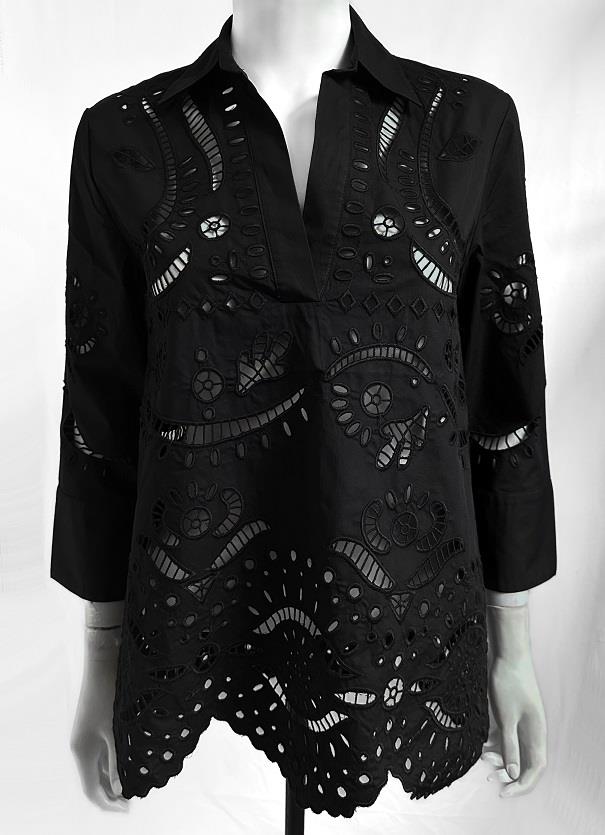 ZARA BLACK EXQUISITE FLORAL CUTWORK EMBROIDERED SCALLOP HEM