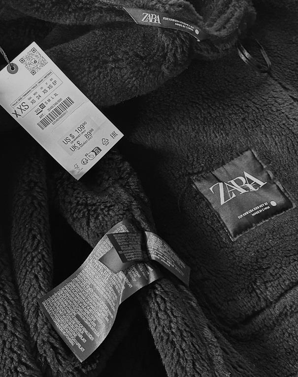 ZARA DOUBLE-FACED BLACK FAUX SHEARLING FUR LAPEL COLLAR AVIATOR