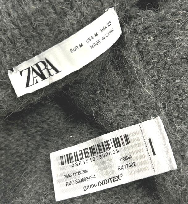 ZARA GREY WOOL ALPACA KNIT CARDIGAN WITH FAUX PEARLS LAPEL