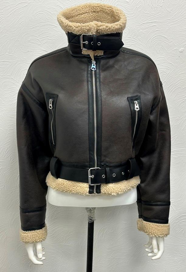 ZARA BROWN DOUBLE-FACED SHORT FAUX LEATHER SHEARLING FUR