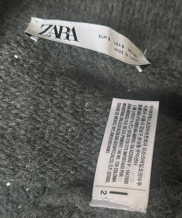 ZARA GREY WOOL ALPACA KNIT CARDIGAN WITH FAUX PEARLS LAPEL