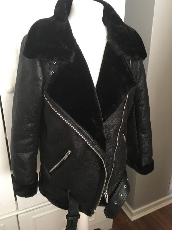 ZARA BLACK FAUX LEATHER SHEARLING FUR DOUBLE FACED BIKER JACKET AVIATOR