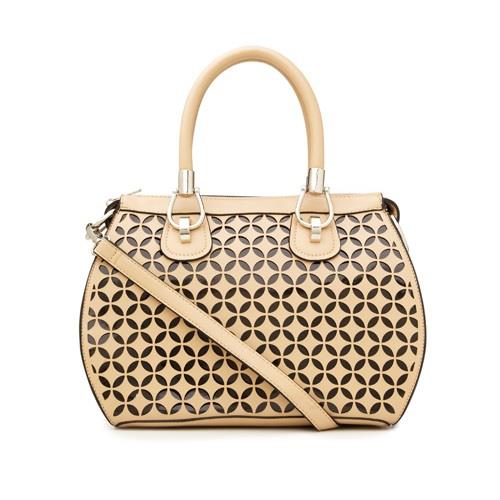 Large PU Hand Bag with 2 Toned Laser Cut in Red or Beige - Picture 3 of 4
