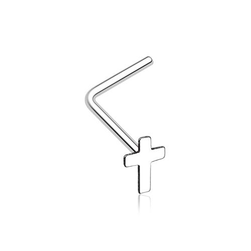 Dainty Cross Icon L-Shaped Nose Ring Black Silver Rose Gold Stud Bone Christ