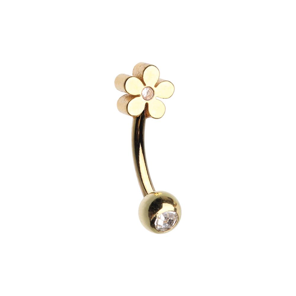 Anillo con barra curva Grand Plumeria oro plata joyería transparente flor de circonia - Imagen 3 de 3